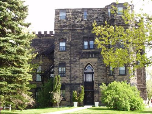 Castle Manor, formerly mary's Home, as seen from the south. This was the structure's original main entrance.; Moncton Museum