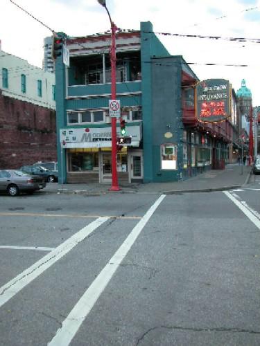 Exterior view of the Sam Kee Building; City of Vancouver, 2004