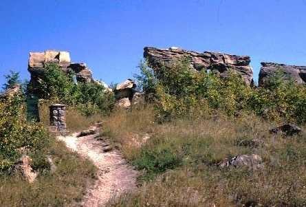 View north at sandstone formation, 1999.; Government of Saskatchewan, Marvin Thomas, 1999.