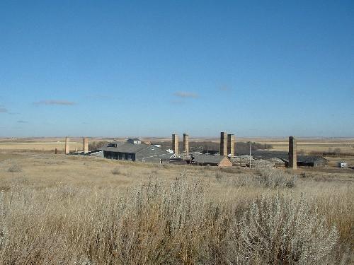 View of the brick making complex from the southwest, 2004.; Government of Saskatchewan, Lisa Dale-Burnett, 2004.