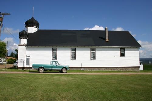 View of the west elevation of Ukrainian Peoples Home of Ivan Franko, Angusville, 2004.; Historic Resources Branch, Manitoba Culture, Heritage & Tourism 2005