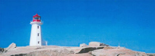 Panoramic view of the Lighthouse at Peggy’s Point, 2002.; Nova Scotia Lighthouse Preservation Society | La société de préservation des phares de la Nouvelle-Écosse, 2002