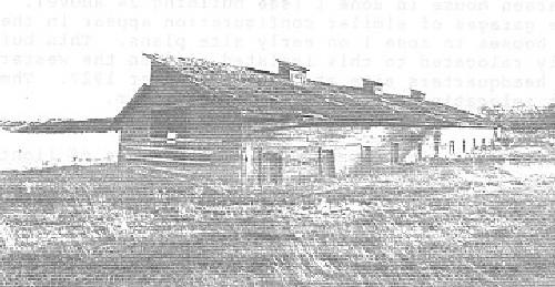 Corner view of the Piggery, showing its distinctive massing, 1992.; PWSGC, A & E Services, Canadian Parks Service, WRO / TPSGC, Services d'architecture et de génie, Service canadien des parcs, BRO, Canada 1992.