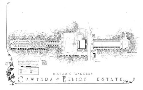 Plan of the fomer gardens and landscape features of the Cawthra-Elliot Estate.; Recreation and Parks, City of Mississauga