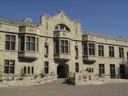 View of front façade, featuring the three prominent oriel windows, 2002.; Government of Saskatchewan, Bernie Flaman, 2002.