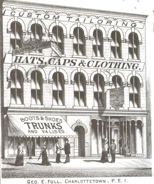 Showing street scene in front of building; Meacham's Illustrated Historical Atlas of PEI, 1880