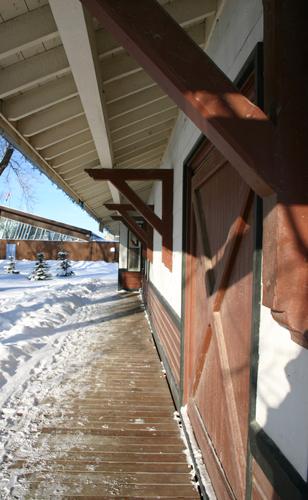 View of the west profile of the Arborg Pacific Railway Station, Arborg 2005; Historic Resources Branch, Manitoba Culture, Heritage & Tourism 2005