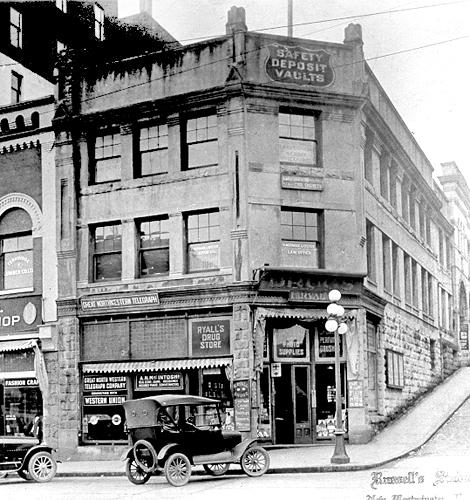 Historic view of the Masonic Block, exterior view, ND; New Westminster Public Library, NWPL 2544