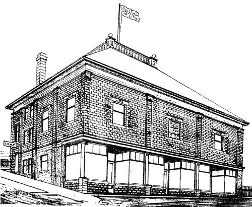 Odd Fellows Block, Line Drawing, 1909; The Daily Columbian, August 7,1909; page 1.