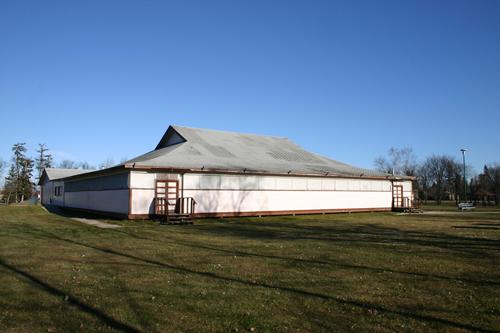 View of the main, south, elevation of the Gimli Dance Pavilion, Gimli, 2004; Historic Resources Branch, Manitoba Culture, Heritage, Tourism and Sport, 2005