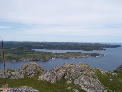 View from the top of Cape Chapeau Rouge, looking east. Note flagpole at the extreme left of the photo showing the apex of the summit.  Photo taken August 13, 2005.; Deborah O'Rielly/ HFNL 2007