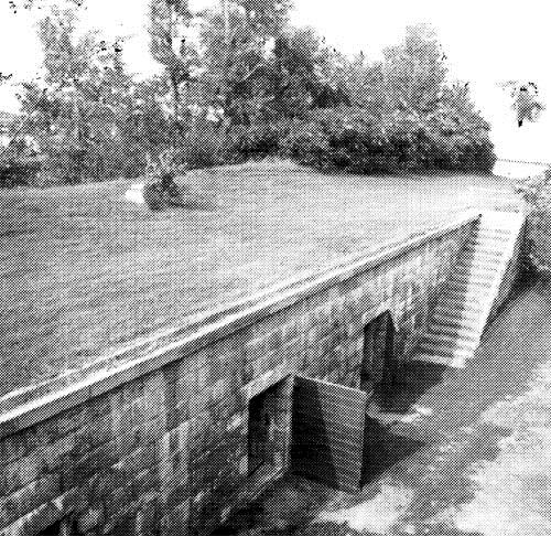 Aerial view of the West Front casemates showing the logical form of the casemate, 1989.; Parks Canada Agency / Agence Parcs Canada, 1989.