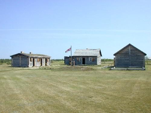 View north at reconstructed buildings, 2004.; Government of Saskatchewan, Marvin Thomas, 2004.