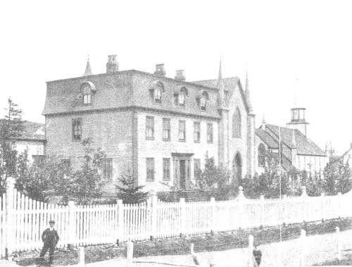 Exterior view of the Holy Trinity Convent and Chapel, Witless Bay, circa 1890.; HFNL 2005