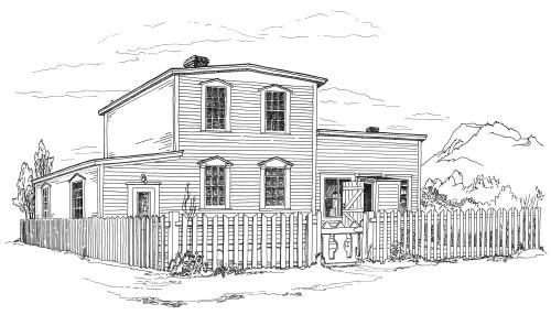 Pen and ink drawing of the Anglo American Telegraph Office, Placentia, NL, circa 1978.; Newfoundland Historic Trust 2006