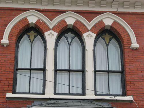 Universalist Church, detail of second storey front elevation window, Halifax, Nova Scotia, 2005.; Heritage Division, NS Dept. of Tourism, Culture and Heritage, 2005.