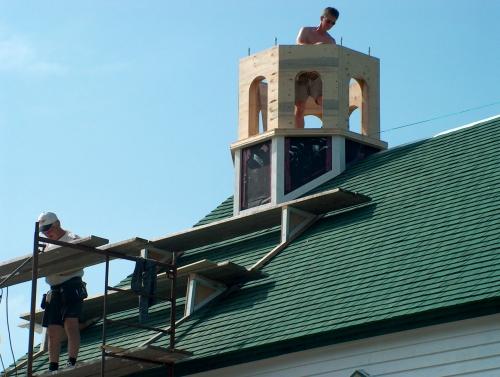 Restoration of church tower, St. Joseph's Roman Catholic Church, Bonavista, summer of 2004.; HFNL 2005