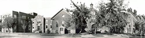 This photo depicts the original 1903 structure on the right as well as the 1930 annex to the left.; Moncton Museum