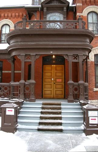View of the front porch of Sir Hugh John Macdonald House, Winnipeg, 2005; Historic Resources Branch, Manitoba Culture, Heritage and Tourism, 2005