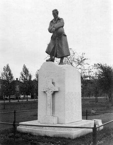 This 1923 photo depicts the War Memorial that was unveiled in Victoria Park on November 11, 1922.  It is one of several monuments found on the park grounds.; Moncton Museum