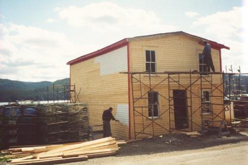 The restoration of Roberts Store in progreess in 2002 under the Fisheries Heritage Preservation Program of the Heritage Foundation of Newfoundland and Labrador.; HFNL 2005