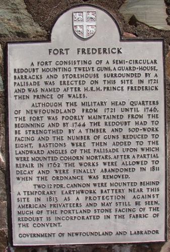Detail of the provincial commemorative marker on the site of the former Fort Frederick, Placentia, Newfoundland, August 2005.; HFNL 2005