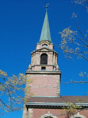 Detail of tower and copper spire, First United Church, Truro, Nova Scotia, 2004; Heritage Division, Nova Scotia Department of Tourism, Culture and Heritage, 2004