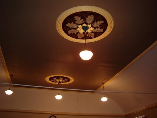 Ceiling detail of interior of great room, Masonic Lodge Harbour Grace #476 A.F. and A.M., S.C .  Photo taken November 1, 2005; HFNL/ Deborah O'Rielly 2005.
