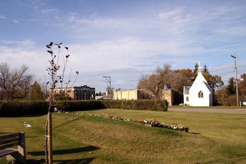 Contextual view, from the southwest, of St. John the Divine Anglican Church, Wawanesa, 2005; Historic Resources Branch, Manitoba Culture, Heritage and Tourism, 2005