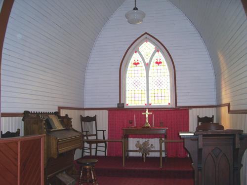 Interior view of the chancel of St. John the Divine Anglican Church, Wawanesa, 2005; Historic Resources Branch, Manitoba Culture, Heritage and Tourism, 2005