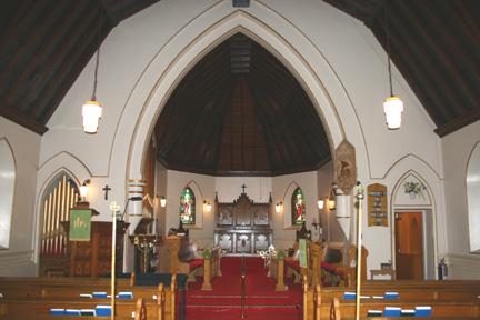 View of the chancel of St. Mary's la Prairie Anglican Church, Portage la Prairie, 2005; Historic Resources Branch, Manitoba Culture, Heritage and Tourism, 2005