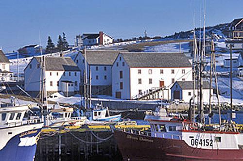 General view of the Ryan Premises National Historic Site of Canada showing the relationship of the built resources to each other and to the harbour, 2004.; Agence Parcs Canada / Parks Canada Agency, E. Walsh, 2004.