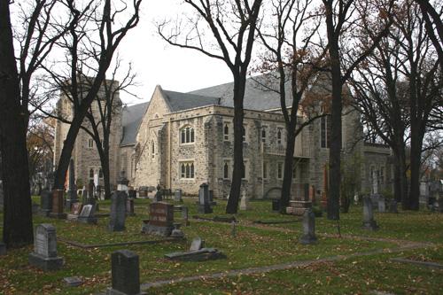 Secondary elevations, from the northeast, of the Cathedral Church of Saint John, Winnipeg, 2005; Historic Resources Branch, Manitoba Culture, Heritage and Tourism, 2005