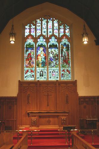 Interior view of an altar window in the Cathedral Church of Saint John, Winnipeg, 2005; Historic Resources Branch, Manitoba Culture, Heritage and Tourism, 2005