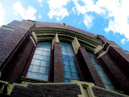 Close-up of the central windows of Knox United Church, 2005.; City of Saskatoon, Kathlyn Szalasznyj, 2005.