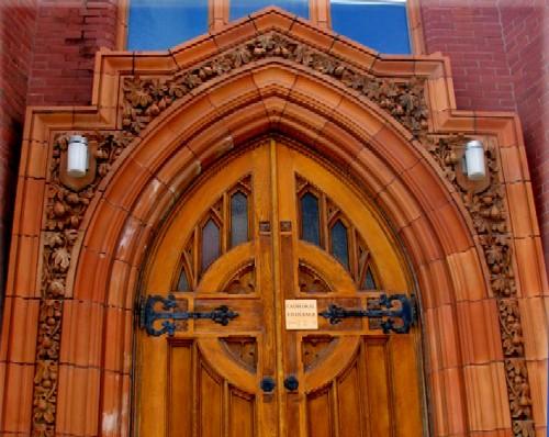 Detailing around main entryway of Cathedral, 2005.; City of Saskatoon, Kathlyn Szalasznyj, 2005.