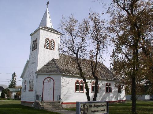 View from south of front and side elevations showing angled main entryway, 2003.; Government of Saskatchewan, Jennifer Bisson, 2003