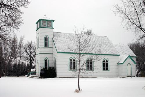Primary elevation from the south southwest of St. Alban's Anglican Church, Oak Lake, 2005; Historic Resources Branch, Manitoba Culture, Heritage and Tourism, 2005
