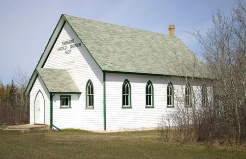 View from the northeast of the Tamarisk United Church, (near Grandview), 2005; Historic Resources Branch, Manitoba Culture, Heritage and Tourism, 2005