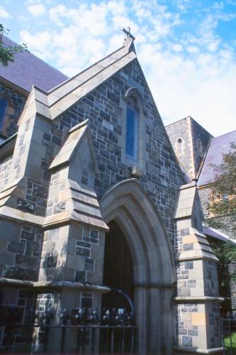 Exterior detail of the north facade of the Anglican Cathedral of St. John the Baptist, 016 Church Hill, St. John's, NL.; HFNL/Dale Jarvis 2006