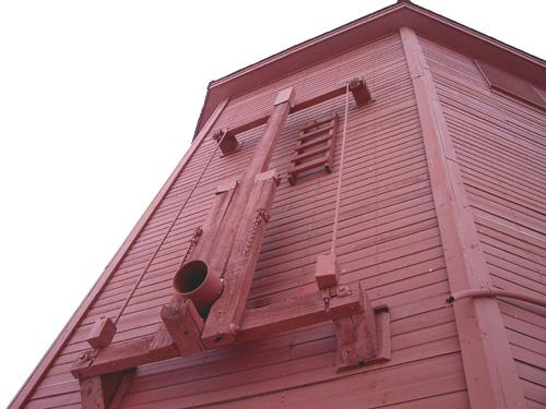 Pipe exit of the Clearwater Canadian Pacific Railway Water Tower, Clearwater, 2005; Historic Resources Branch, Manitoba Culture, Heritage, Tourism and Sport, 2005