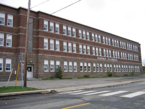 Angled view of Assumption Academy which was built for the community parish circa 1942. ; City of Bathurst
