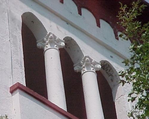 Detail of church tower, Cochrane Street United Church, Cochrane Street, St. John's, NL, following tower restoration, 2005; HFNL 2006