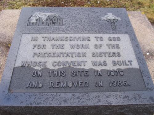 Plaque marking the site of the former Presentation convent, Renews, NL. Photo taken November, 2005.; HFNL/Andrea O'Brien 2005