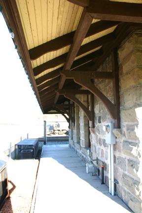 Detail of bracketing along south elevation of the Virden Canadian Pacific Railway Station, Virden, 2005; Historic Resources Branch, Manitoba Culture, Heritage and Tourism, 2005