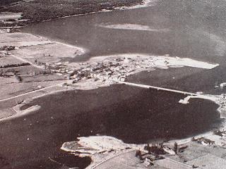 Burns Mill Site is located on the bottom left of the image extending into the Richibucto River.; Village of Rexton
