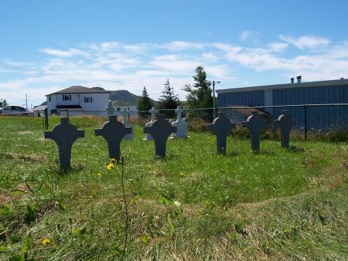 View of headstones which commemorate the priests and religious sisters who are buried there.  Photo taken August, 2005.; HFNL/ Deborah O'Rielly 2006.