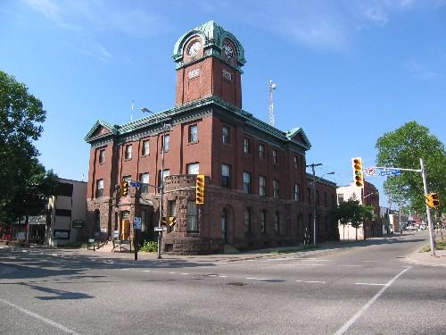Looking north-west from Queen Street East and East Street; City of Sault Ste. Marie