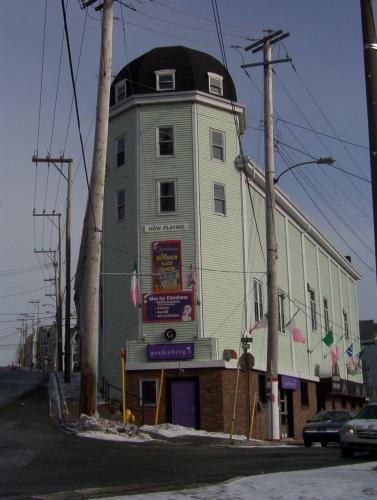 Exterior photo of building where opposite sides meet at the central tower and main door, taken February 2005.; HFNL/ Deborah O'Rielly 2005