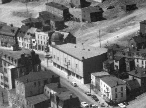 Aerial view of the Majestic Theatre, looking northwest.  Photo taken circa 1950.; City of St. John's Archives 2006.